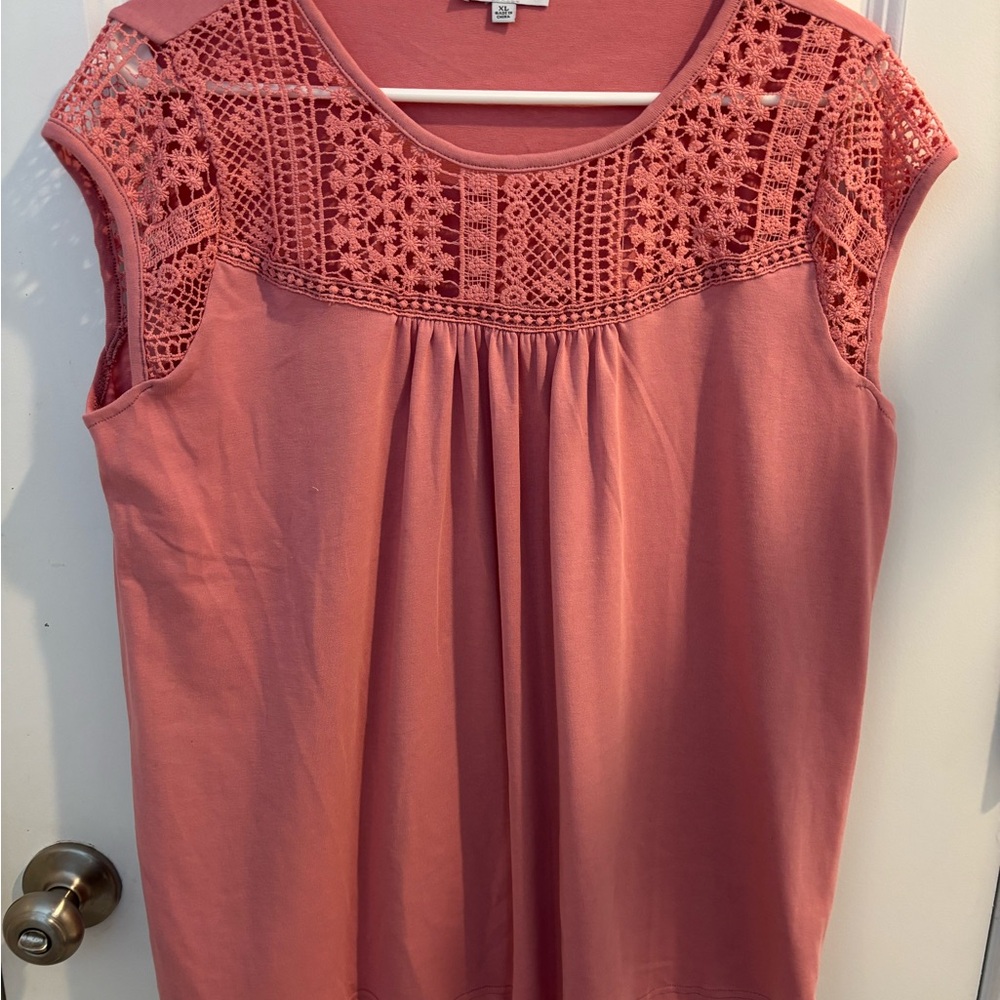 White Birch Coral Lace Detail Blouse